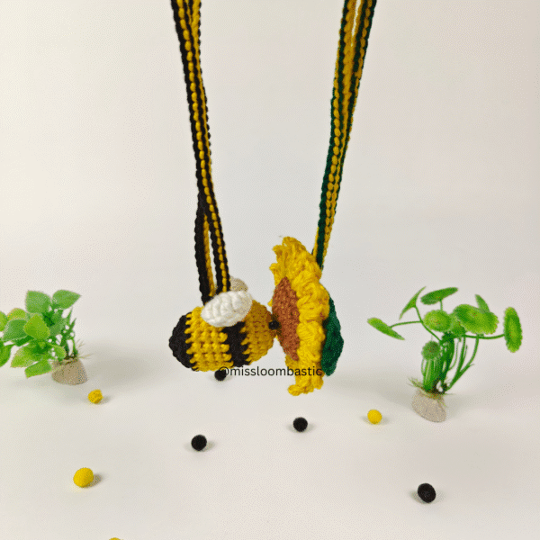Hanging Kissing Bee and Sunflower Amigurumi Love Charm