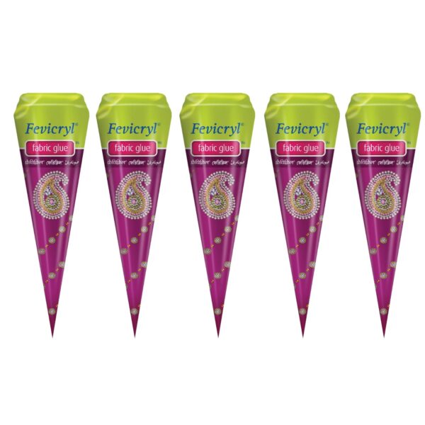 Fevicryl Fabric Glue, Non-Toxic, No-Stitch Glue, Multi-Surface Adhesive For Sticking Embellishments on Fabric, Ideal for Art & Crafts Pack of 5 Cone