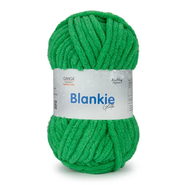 Ganga Blankie Glitter Yarn BG0007 Bright Green – Soft Amigurumi Plush Yarn for Crochet Toys
