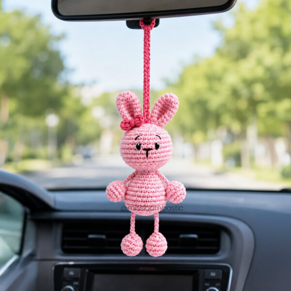 Crochet Bunny Car Charm | Handmade Amigurumi for Car & Bag