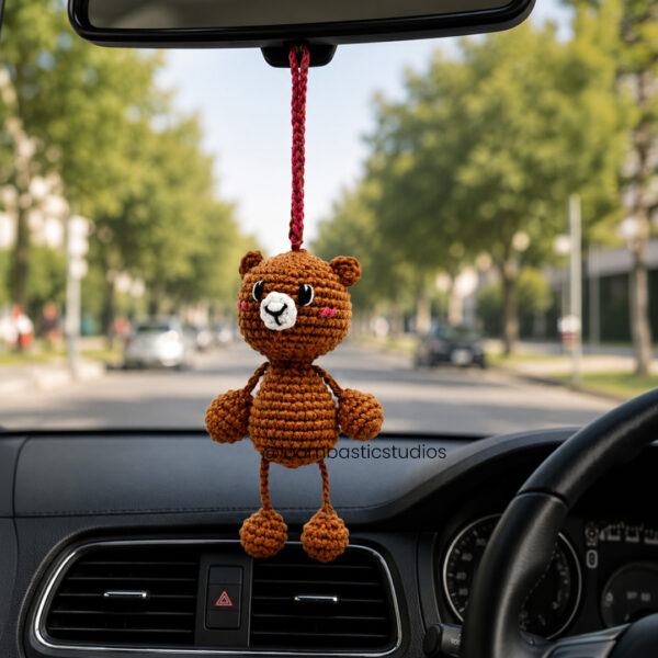Crochet Bear Car Charm | Handmade Amigurumi for Car & Bag