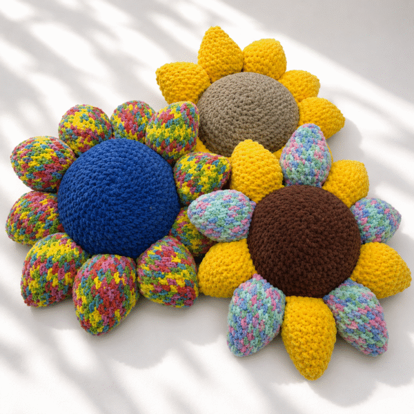 Big Plushie Sunflower Crochet Cushion | Car & Room Decor | Loombastic Studios